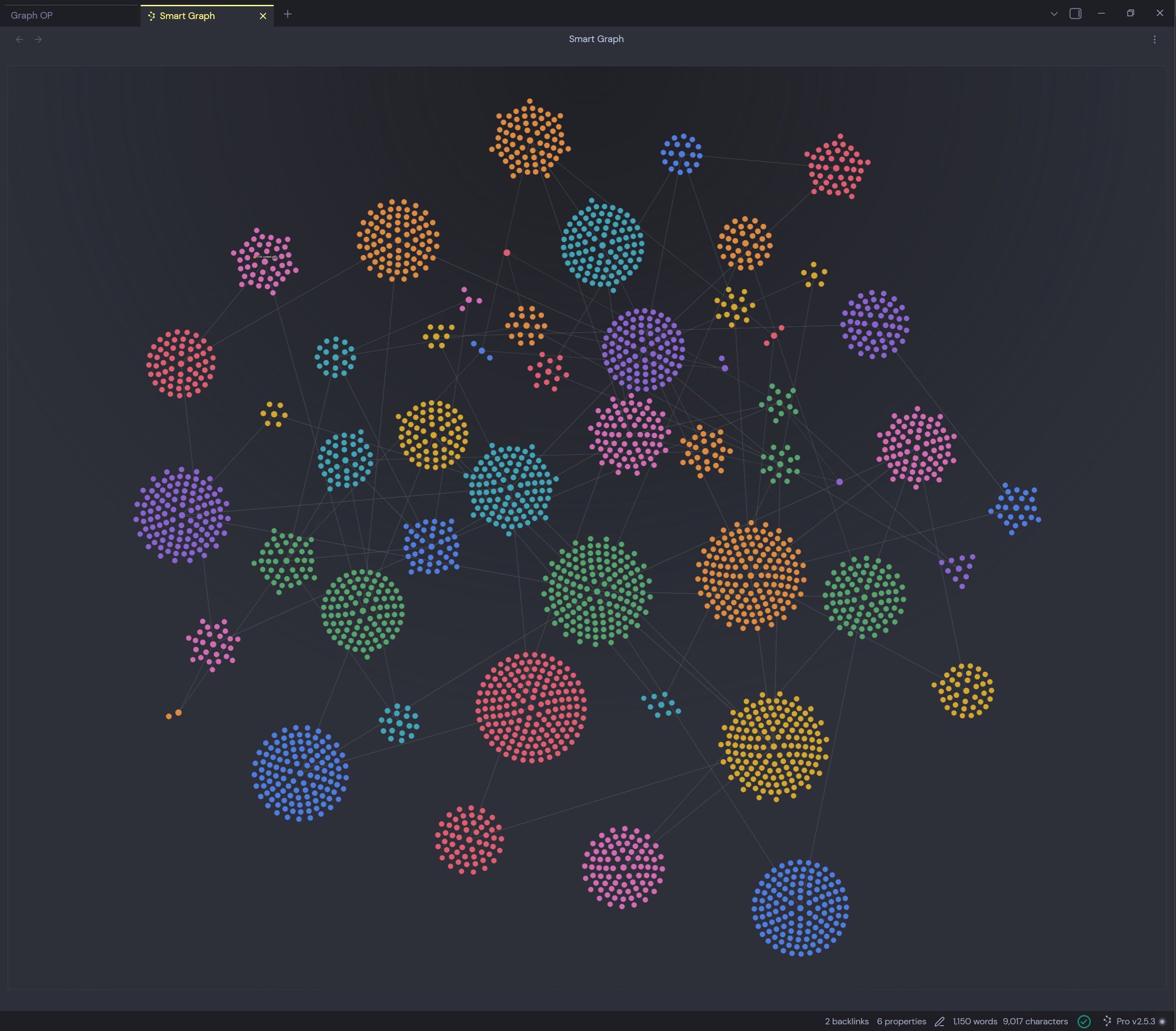 Whole-vault Smart Graph view showing many semantic neighborhoods across an Obsidian vault