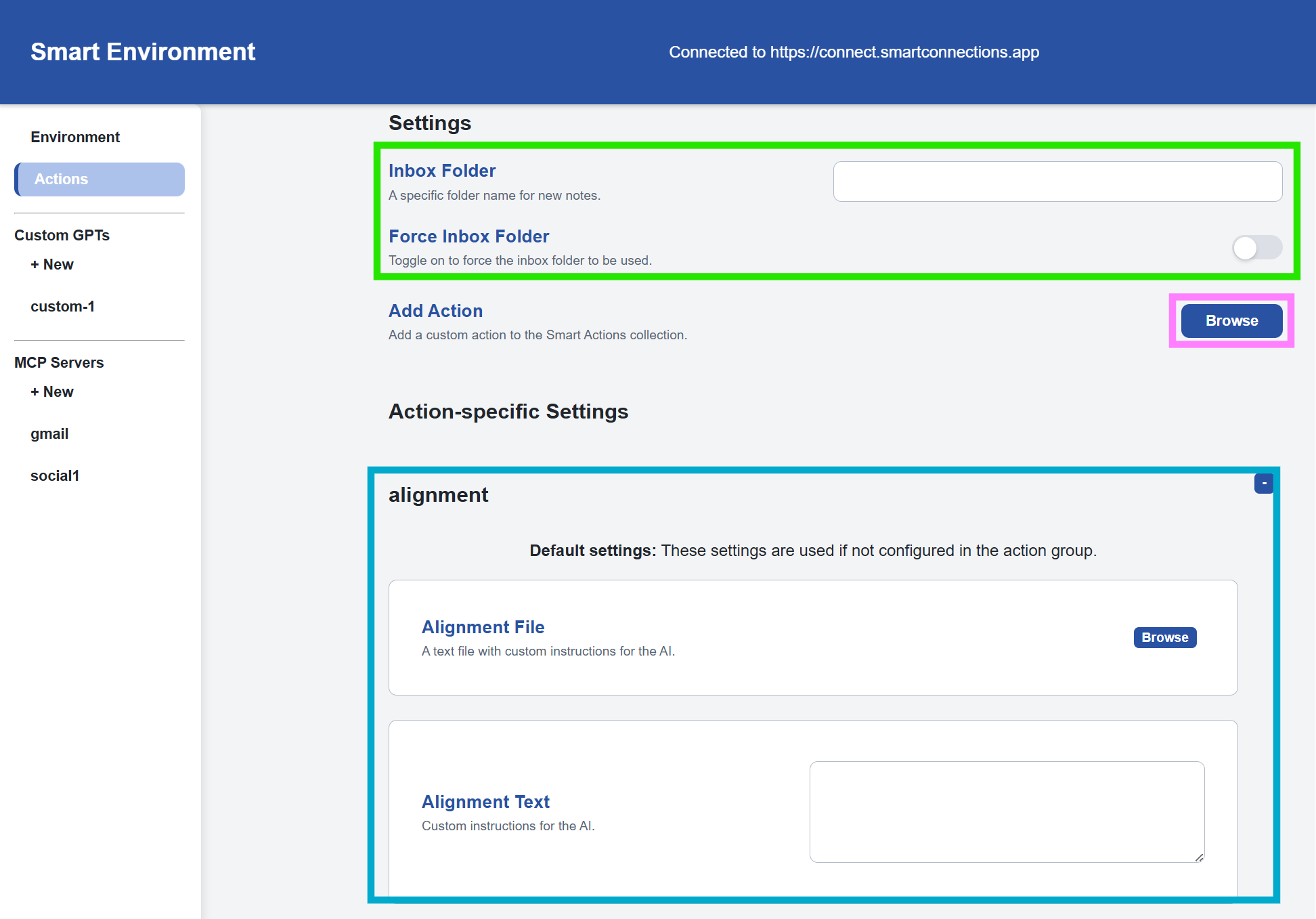 Actions tab annotated