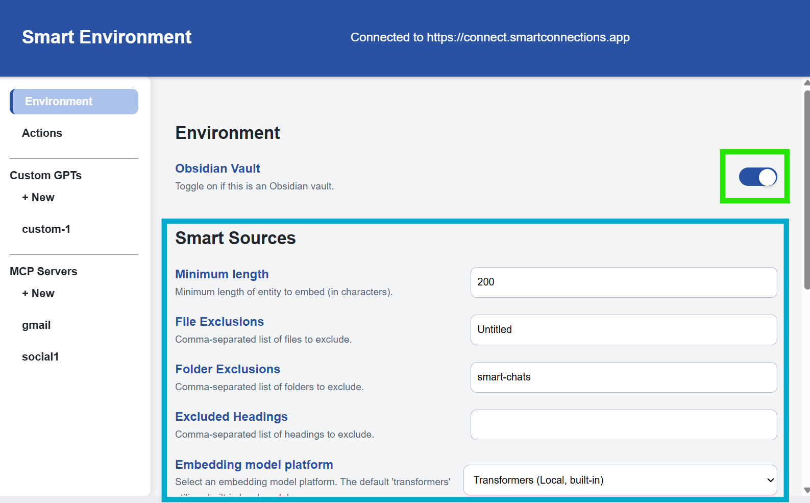 Environment settings annotated