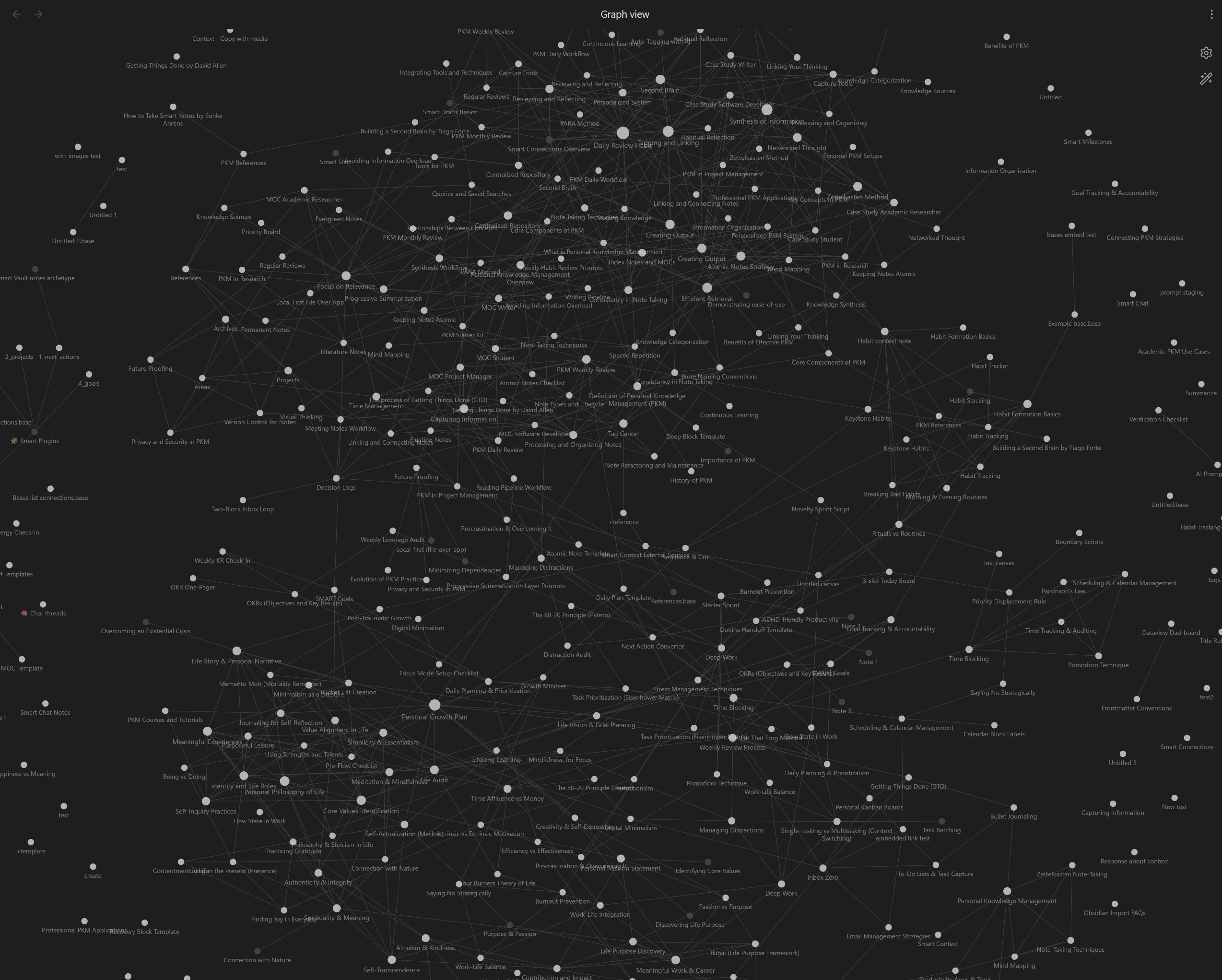 Obsidian native graph view showing authored links rather than semantic neighborhoods