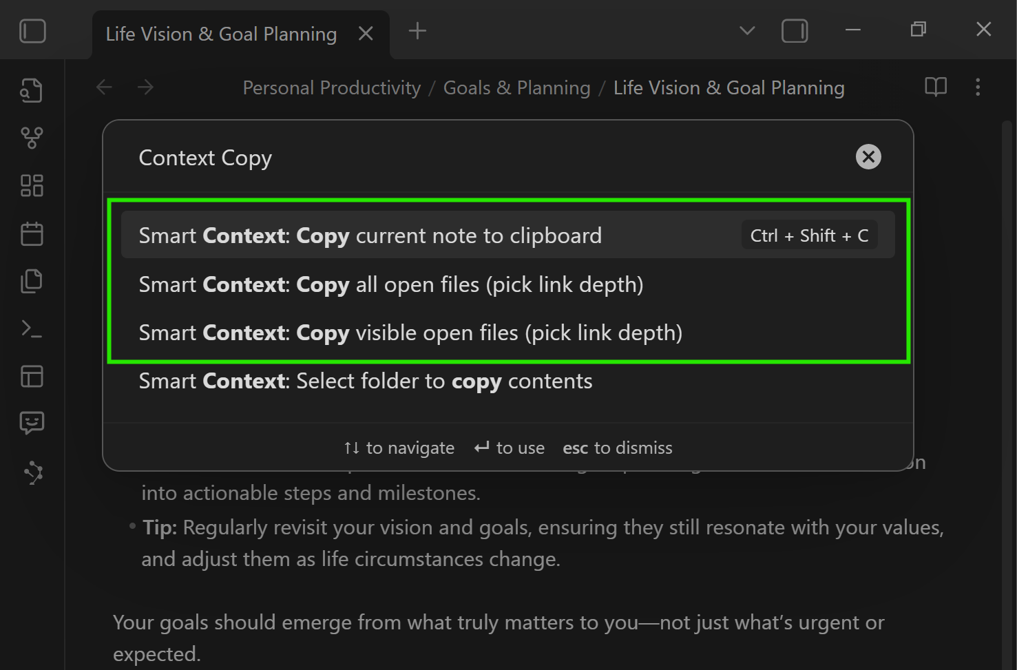 Active note commands