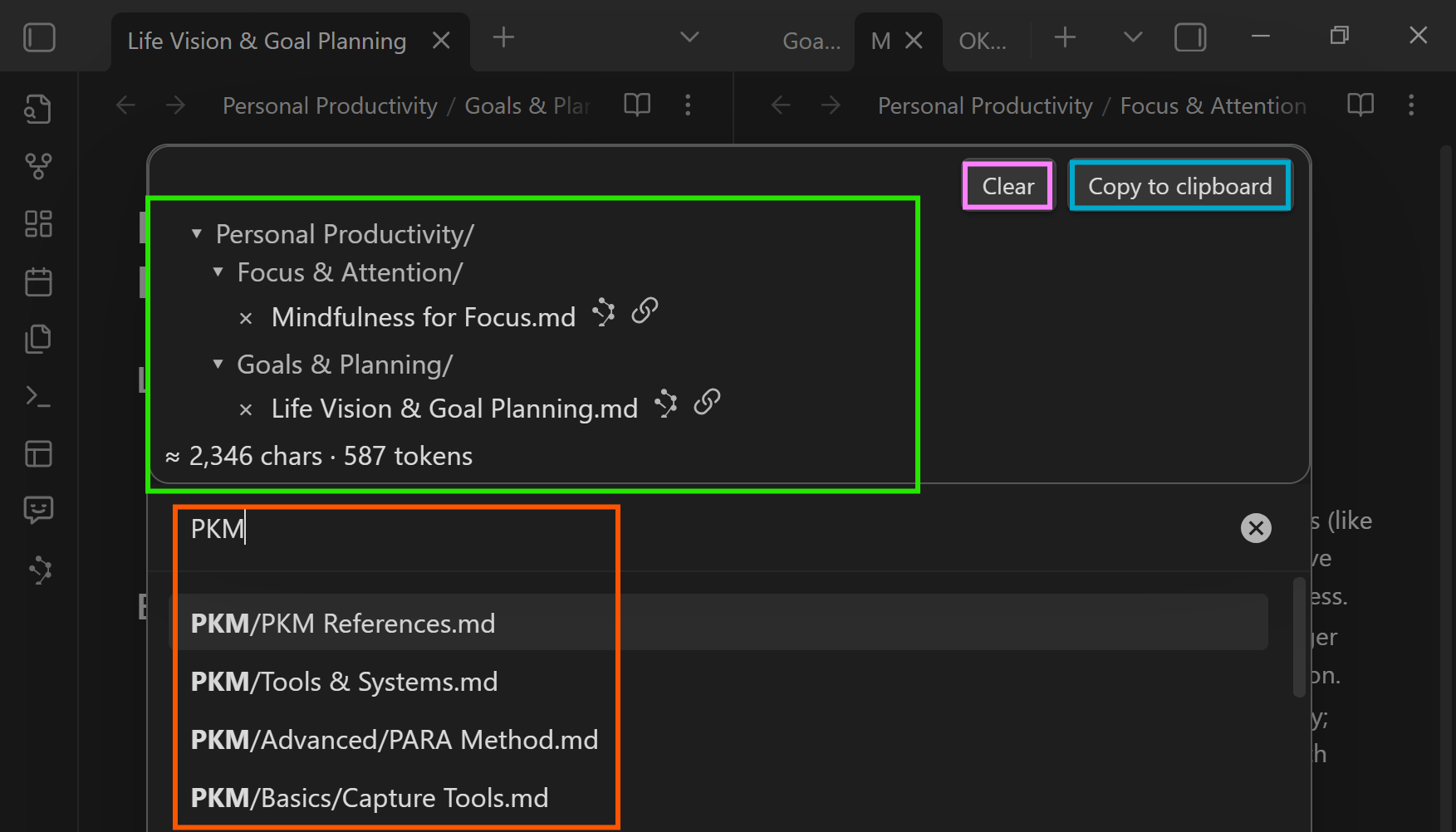 Selected items + search