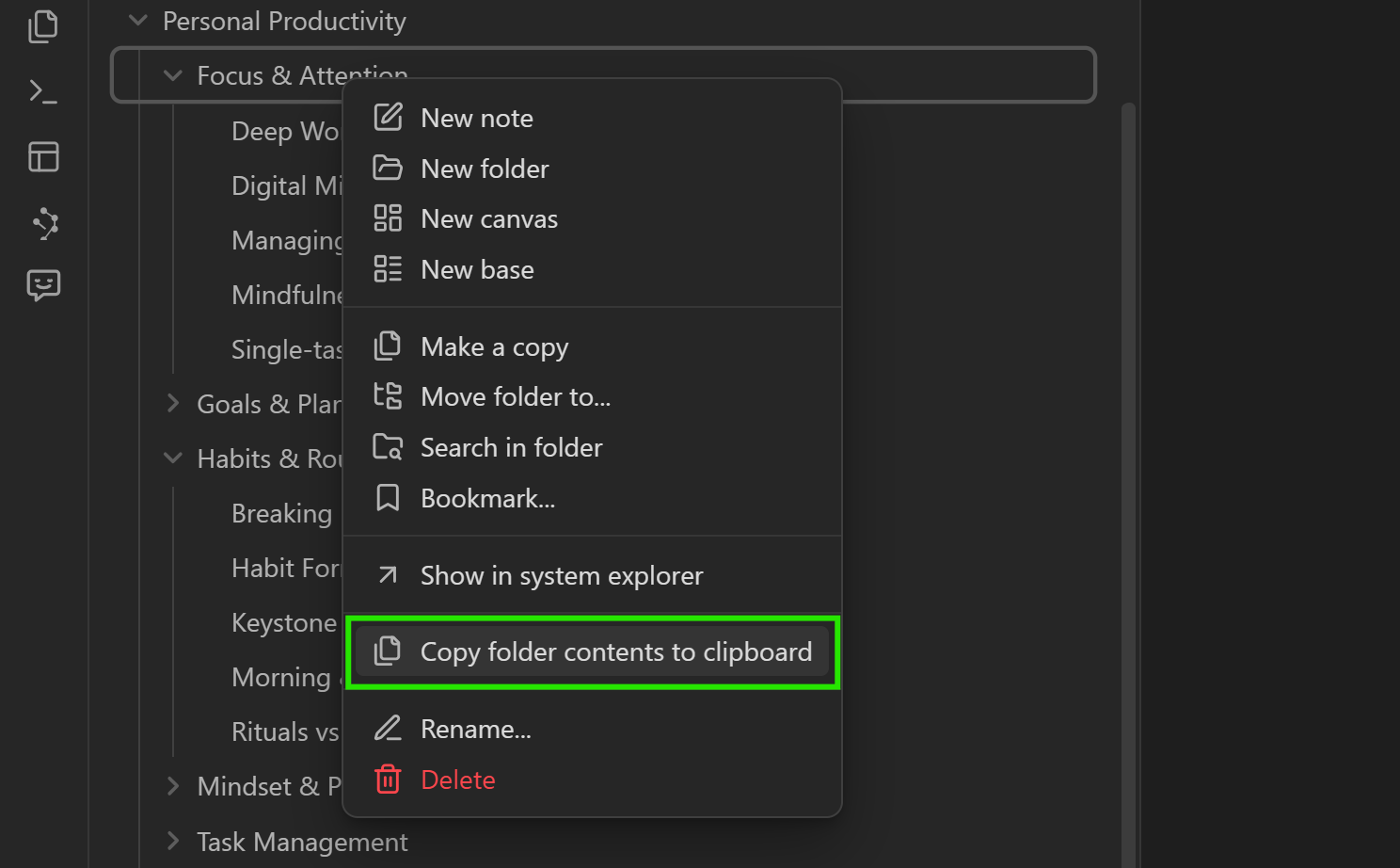 Folder menu - copy contents